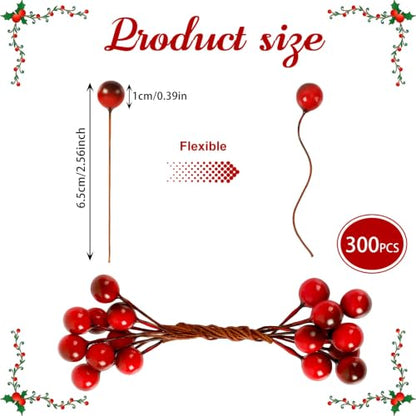 Wine Red Artificial Holly Berries for Christmas Crafts - 300 Pcs