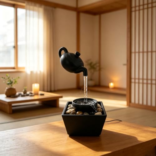 Bronze Floating Teapot Water Fountain with LED Lights - Home Decor
