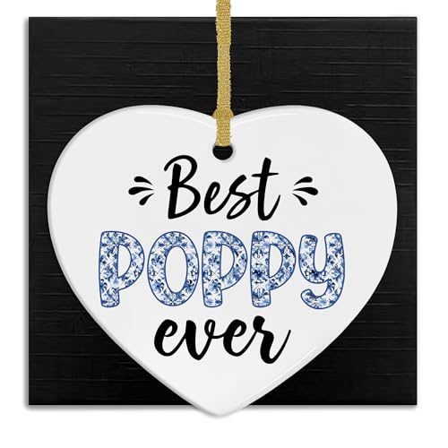 Heart Ceramic Christmas Ornament - Poppy Variation, 3x3 Inches, Holiday Tree Decor