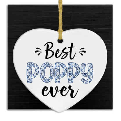 Heart Ceramic Christmas Ornament - Poppy Variation, 3x3 Inches, Holiday Tree Decor