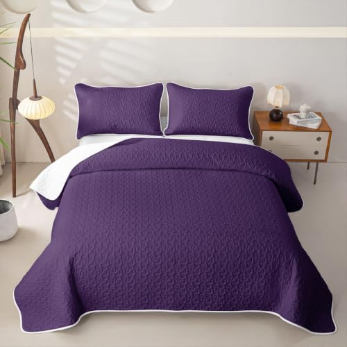 Feelyou Deep Purple Twin Size Quilt Set - Solid Color Bedspread Coverlet for All Seasons