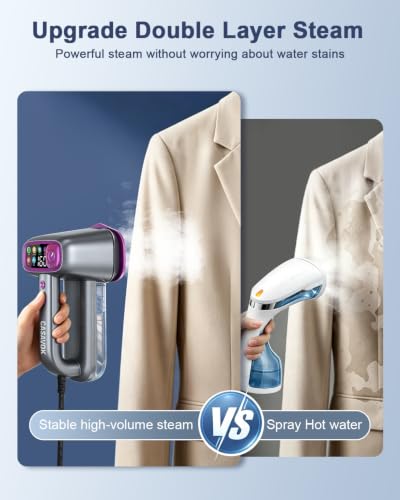 Handheld Travel Garment Steamer for Clothes - Grey, 1200W, 5 Modes, Large Water Tank