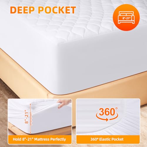 SameBed King Size Heated Mattress Pad White - Quilted Electric Fitted Cover with 9 Heat Settings