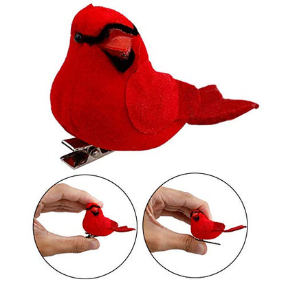 12Pcs Christmas Cardinal Bird Ornaments with Metal Clips for Holiday Decor