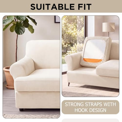 7 Pcs T Cushion Sofa Slip Covers Set - Ivory White, Fits 2 & 3 Seat Couch