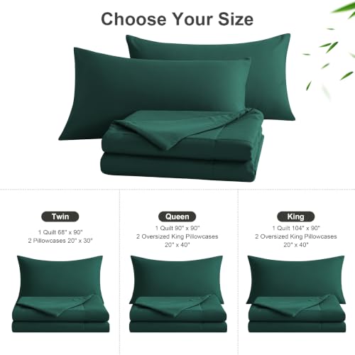 Twin Cooling Comforter Set - Green Rayon Bamboo Blend Lightweight Bedding