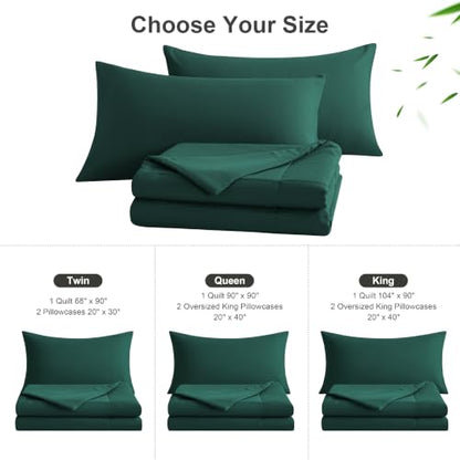 Twin Cooling Comforter Set - Green Rayon Bamboo Blend Lightweight Bedding