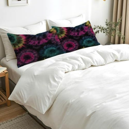 Tie Dye Pillow Cases Set of 2 - Black Teal Purple, 20x26 Inch Microfiber