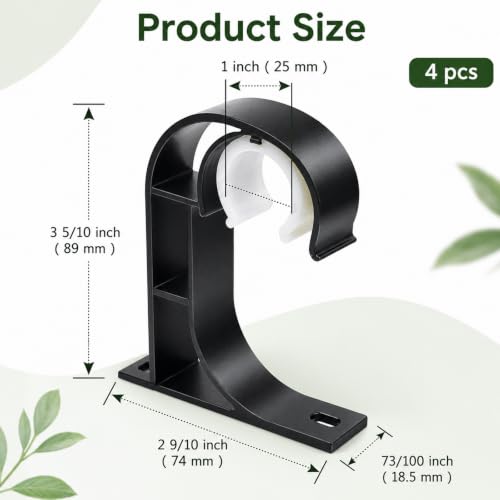 Heavy Duty Ceiling Curtain Rod Holder Set - 4 Brackets, Aluminum Support