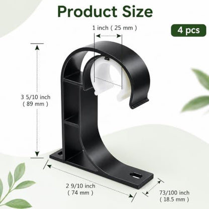 Heavy Duty Ceiling Curtain Rod Holder Set - 4 Brackets, Aluminum Support