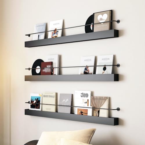 Wall Mounted Magazine Rack 3 Pack - Black, 31.5 Inch Wall Shelves