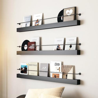 Wall Mounted Magazine Rack 3 Pack - Black, 31.5 Inch Wall Shelves