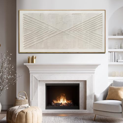 Beige Geometric Textured Wall Art 29x58 Inch with White Beige Variation