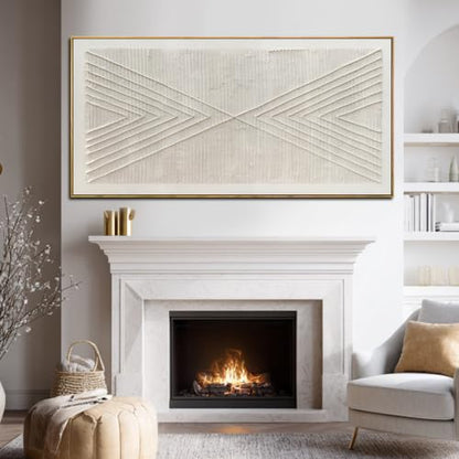 Beige Geometric Textured Wall Art 29x58 Inch with White Beige Variation
