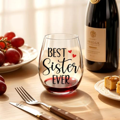 Stemless Wine Glass - Best Sister Ever, 15 Oz, Transparent07