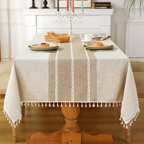 Waterproof Cotton Linen Tablecloth - Coffee Lines, 55x102 Inches, Rectangular, for Dining & Party