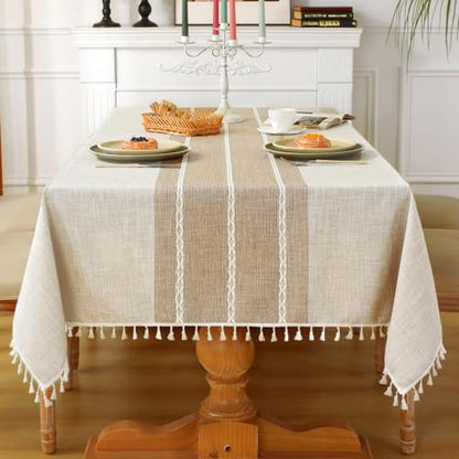 Waterproof Cotton Linen Tablecloth - Coffee Lines, 55x102 Inches, Rectangular, for Dining & Party