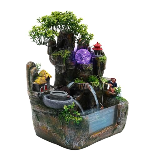 LED Desktop Fountain Waterfall Bonsai Decor with Light & Mist