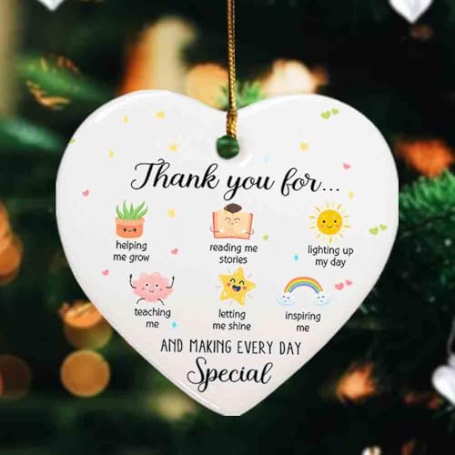 Thank You Teacher Ornament Heart-Shaped Ceramic Keepsake Gift with Variation HC-53