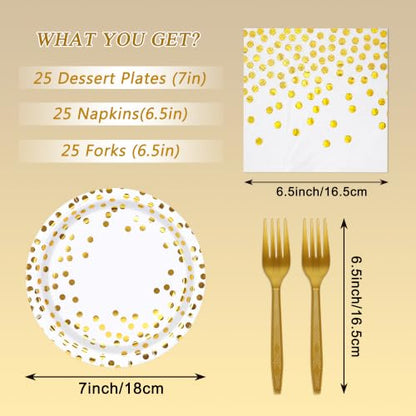 White Gold Disposable Paper Plates Set for Parties - 75 Pieces, Variation: White Gold4