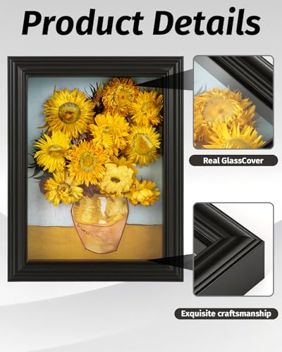 6x8 Black Shadow Box Frame with 0.7 Inch Inner Depth - Real Glass Front