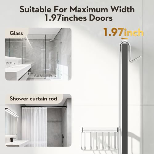 Over-the-Door Shower Caddy Silver with Double Soap Holder and Hooks - Rustproof Aluminum