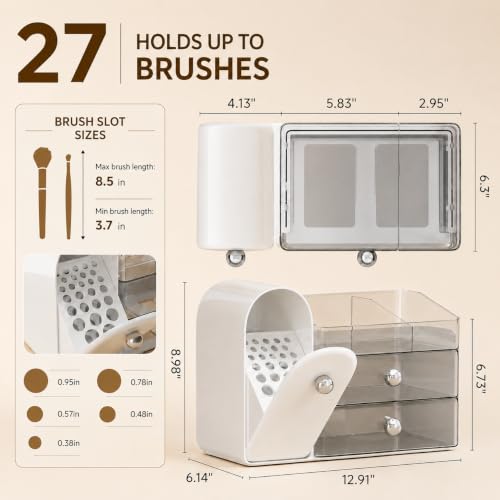 UFORU Makeup Organizer with Covered Brush Holder for Vanity Countertop