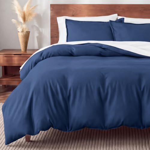 Bare Home Flannel Duvet Cover Set Queen Dark Blue Variation 07 - No Comforter
