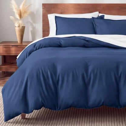 Bare Home Flannel Duvet Cover Set Queen Dark Blue Variation 07 - No Comforter