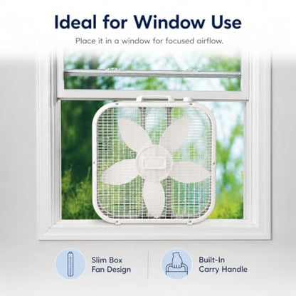 20 Inch Box Fan with 3 Speed Settings, Weather-Resistant Motor for Floor or Window Use