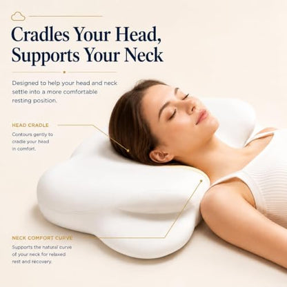 White Ergonomic Memory Foam Cervical Neck Support Pillow - Adjustable Dual-Height Cloud Pillow