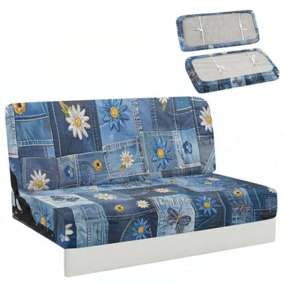Daisy Butterfly RV Couch Cover Set for Sofa Bed - 2 Pieces, Elastic Fit