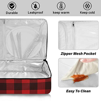 xigua Buffalo Plaid Casserole Dish Carrier, Portable Leakproof Insulated Casserole Carrier for Hot or Cold Food, Travel, Party, Picnic