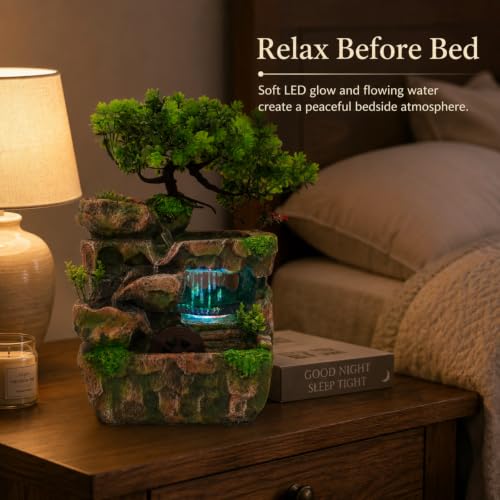 Tabletop Water Fountain with LED Lights Indoor Rockery Decor