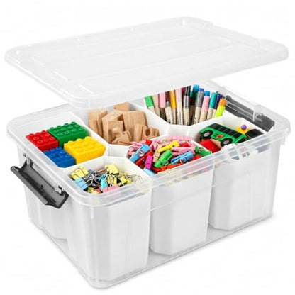 NUMIFUN 17QT Clear Storage Bins with Lids & Dividers - Black Buckle