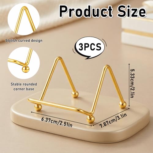 Mini Gold Plate Easel Stands Set of 4 - Small Display Frames for Photos, Art, Plates