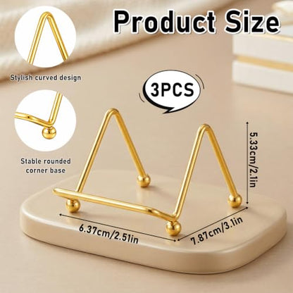 Mini Gold Plate Easel Stands Set of 4 - Small Display Frames for Photos, Art, Plates
