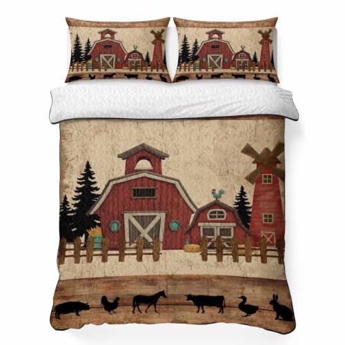 Brown Full Quilt Bedding Set with 2 Pillow Shams - Farmhouse Windmill Design
