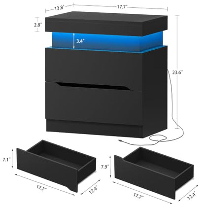 Nightstand with 2 Drawers and App‑Controlled RGB LED Light – Hidden Storage