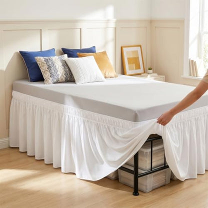 Twin XL Dorm Bed Skirt 24 Inch Drop - White Ruffled Microfiber
