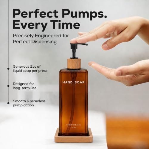 Amber Glass Hand and Dish Soap Dispenser Set - 12oz Kitchen Sink Decor - Modern Organic Home