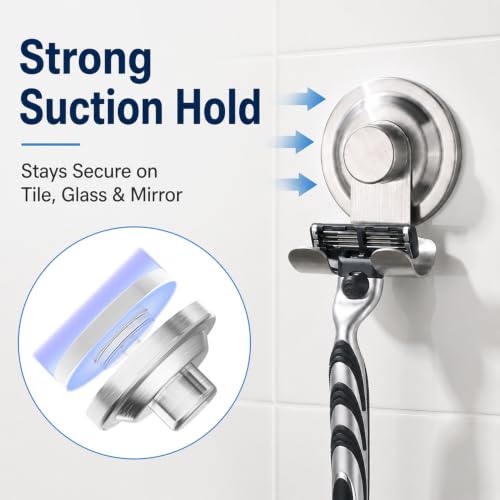 DAOYA Suction Cup Razor Holder for Shower - Polished Silver, Heavy-Duty Reusable Bathroom Organizer, 2 Pack