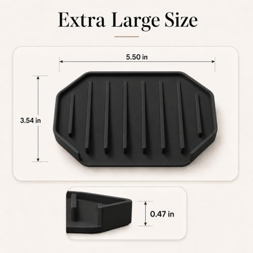 Black Silicone Soap Dish Holder for Shower - 2 Pack Large Drainage