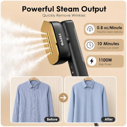 FEPPO Travel Steamer for Clothes Black-Gold Dual Voltage Handheld 2-in-1