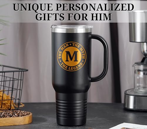 Initial-A Monogrammed 40oz Travel Tumbler with Handle for Men - Unique Gift