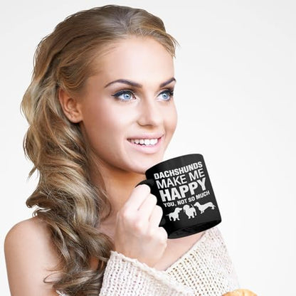Dachshund Mug - DogsMakeMeHappy 11 Oz Ceramic Coffee Cup - Funny Gift