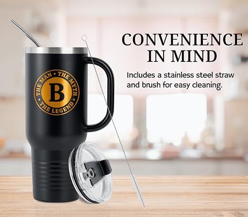 Initial-A Monogrammed 40oz Travel Tumbler with Handle for Men - Unique Gift