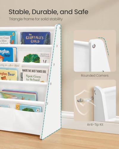 Kids Bookshelf 4-Tier Toddler Bookcase Cloud White + White