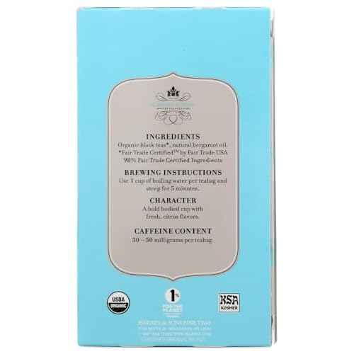 Harney & Sons Premium Tea, Organic Earl Grey Supreme Black Tea, Individually Wrapped Tea Bags, 20/box
