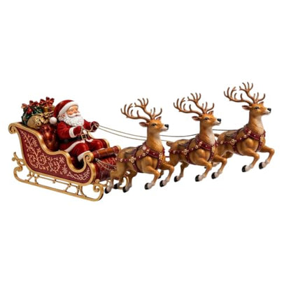 Floating Santa Sleigh Ornament with LED Lights - Red, Brown, Gold Variations